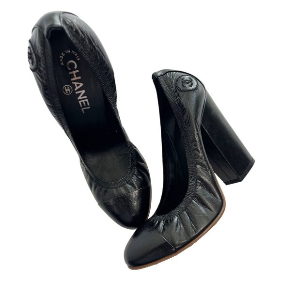 Chanel Cap Toe Leather Pumps in Black - Picture 1 of 7